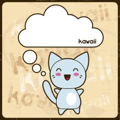 Kawaii card with cute cat on the grunge background N4