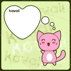 Kawaii card with cute cat on the grunge background N5