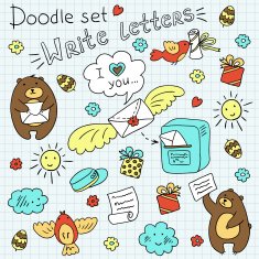 Doodle set -post letters and bears (vector)