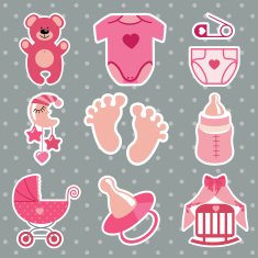 Cute icons for newborn baby girl Polka dot background N2