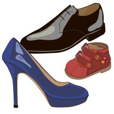 vector drawing shoes for a family on white background