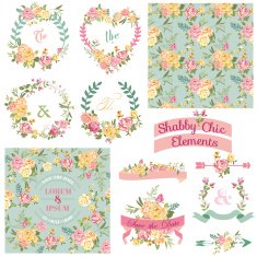 Vintage Floral Set - Frames Ribbons Backgrounds N4