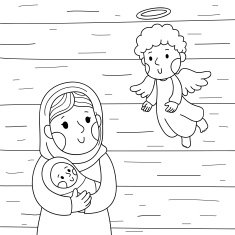 Christmas illustration Baby Jesus Mary and the angel