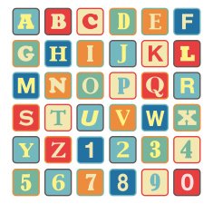 Retro block Alphabet with vintage colors and letters N2