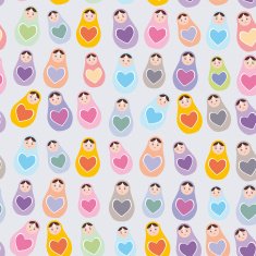 Seamless pattern Russian dolls matryoshka background with hearts Vector