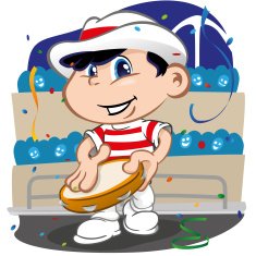 Character child dancing samba in the Brazilian carnival with tambourine