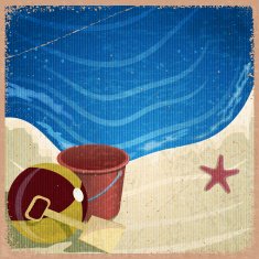 Children's toys on the background of sea shore