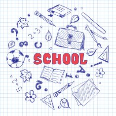 Sketch of school elements on a squared paper