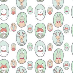 Vector animals portraits pattern bear deer rabbit fox