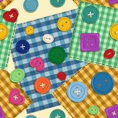 Seamless pattern of patchwork and buttons