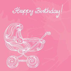 Happy birthday card with baby stroller N2