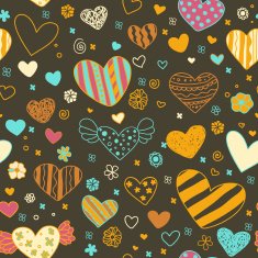 Hand drawn romantic seamless texture with hearts and flowers
