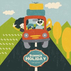 retro couple traveling by car