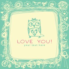 Owls cute greeting card and sample text N7