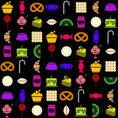 colored candy icons set Black background