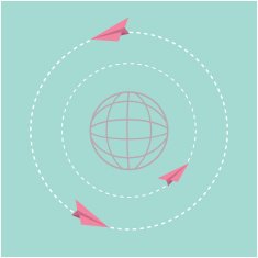 Origami paper plane and world globe Dash line circle Flat
