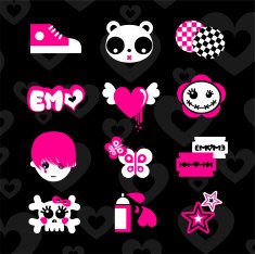 Emoicons love emo pink black set teens vector sticker