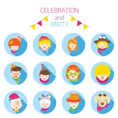 Flat Icons Set Party Family People