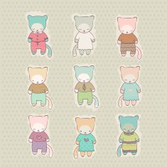 Set of cute cartoon cats dressed
