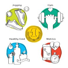 Jogging and running winner concept handdrawn icons of gym healthy