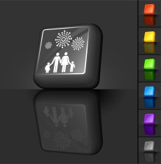 family watching fireworks show 3D button design