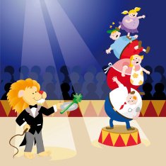 Overweight circus and lion