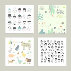 Collection of cute and funny cards Cartoon vector set