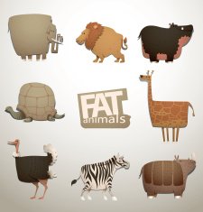 Set of Funny Fat Animals