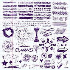 Doodle set of hand drawn strokes text correction and highlighting