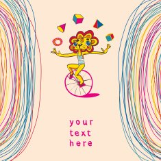 Colorful background with juggling lion by bicycle Place for tex N2