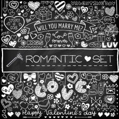 Chalk board romantic doodle set