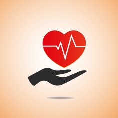 Red heart on hand Heartbeat vector icon