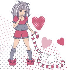 Manga style girls with toy Vector background