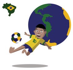Kid jumps and side kicks the soccer ball