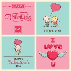 Happy Valentine's day cards with ornaments hearts boy and girl
