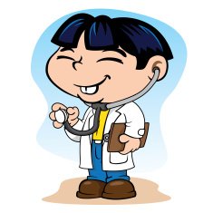 Oriental child with doctor uniform stethoscope and clipboard