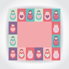 card pink purple orange teal Russian dolls matryoshka with heart