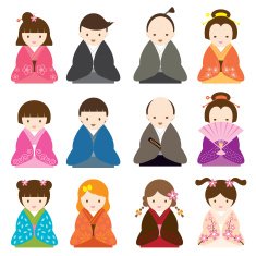 Japanese People dress in Traditional Costume Set