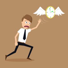 clock with wings fly escape away from a businessman