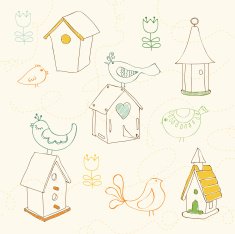 Birds and Bird Houses doodles N3