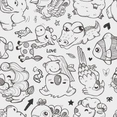 seamless doodle animal pattern N2