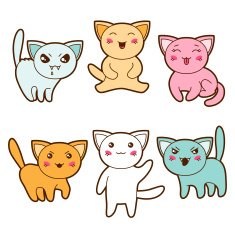 Set of kawaii cats with different facial expressions