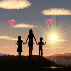 Mother's Day background Mother and children in the sunset N12