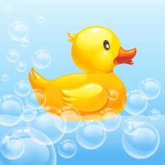 rubber duck in blue water