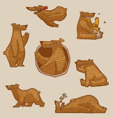 Funny bear set vector