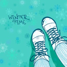 Winter illustration with girls feet in boots
