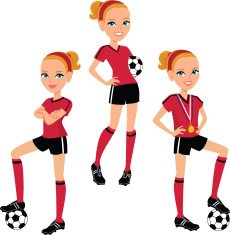Soccer Girl Cartoon 3 Poses Set
