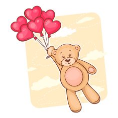 Teddy bear with red heart balloons
