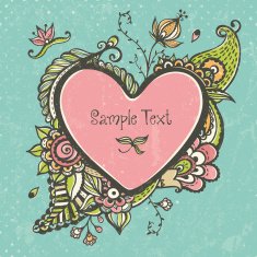 Floral doodle frame in the shape of heart