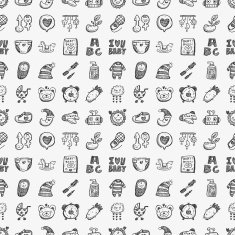 seamless doodle baby pattern N42